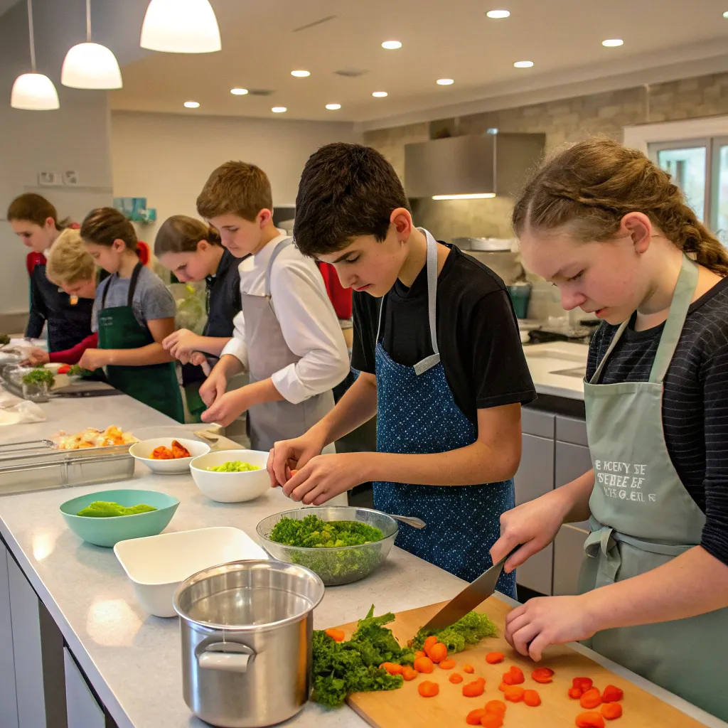 Teenagers in a cooking class