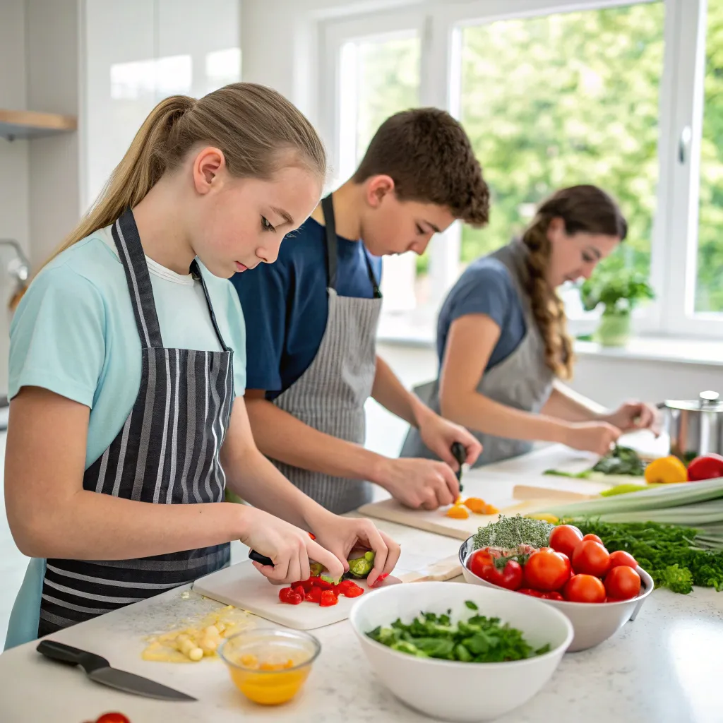 Teens preparing healthy meals