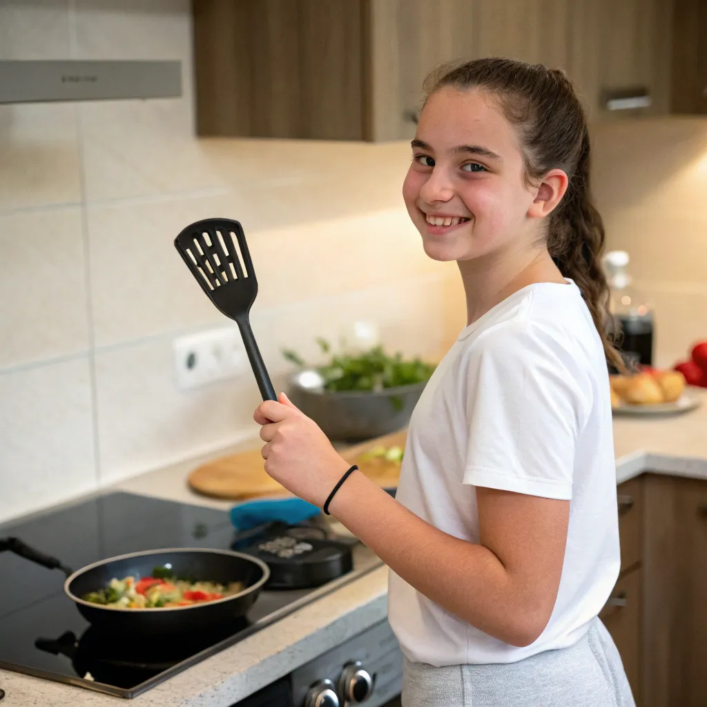 Teen holding a spatula