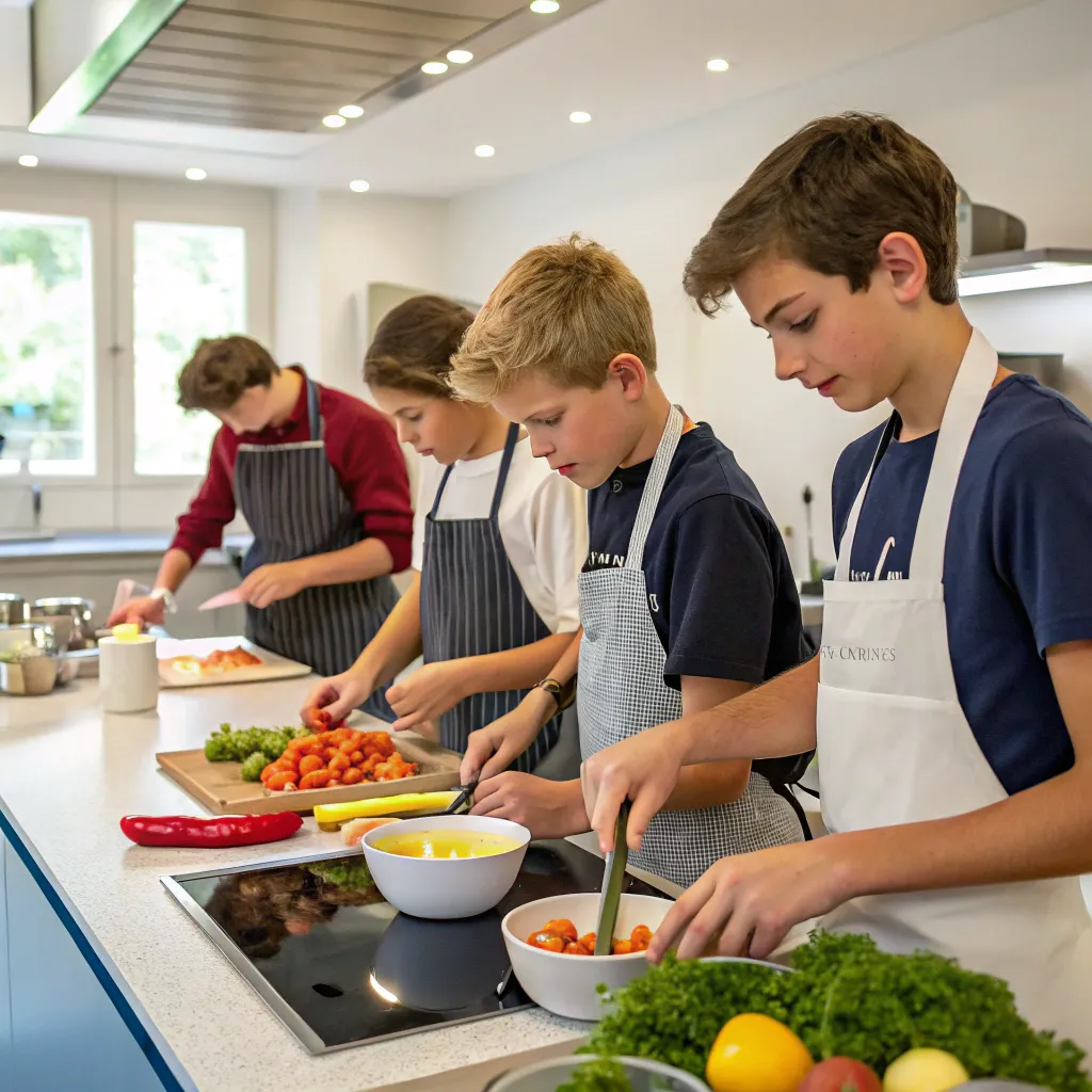 Teens participating in a cooking class